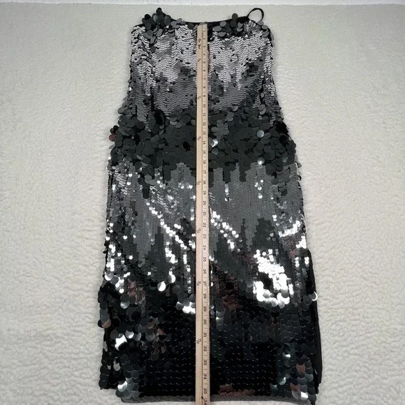 NWT Avec Les Filles Mini Slip Dress 4 Sparkling Sequin Party Black‎ Silver - Picture 9 of 12